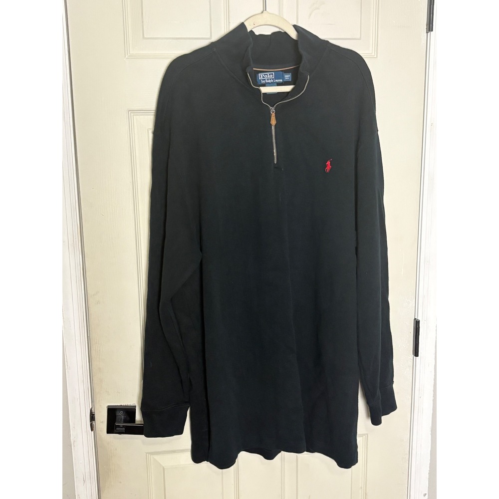 Polo Ralph Lauren Mens 3XLT Black 1/4 Zip Cotton Pullover Sweater Big & Tall